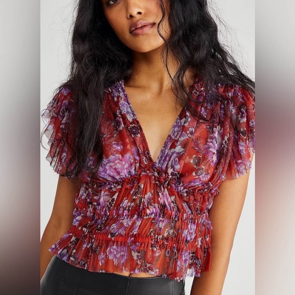 Free People Making Me smile flutter top. Sheer.